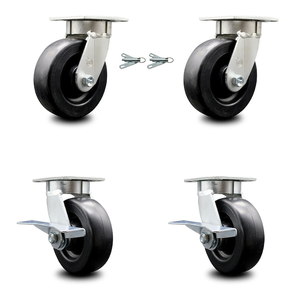 6 Inch Kingpinless Polyolefin Wheel Caster Swivel Locks 2 Brakes SCC, 2PK
